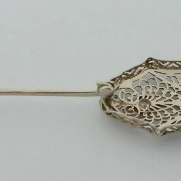 Beautiful Vintage 14K Karat Solid White Gold Designer Brooch With Diamonds